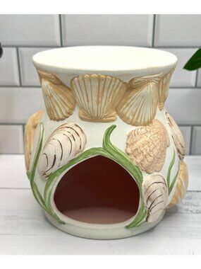 Ceramic Hand-Painted Shell & Starfish Candle Wax Warmer With Coastal Design